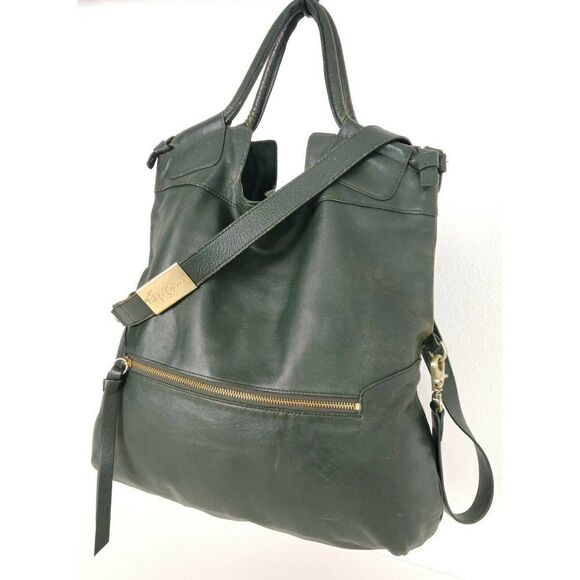 LRG FOLEY+CORINNA GREEN GENUINE LEATHER CONVERTIBLE SHOULDER BAG XBODY MESSENGER - Picture 4 of 11